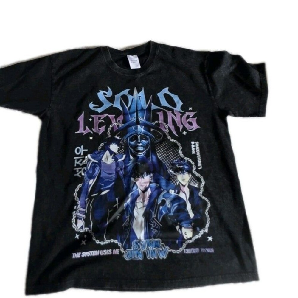 Solo Leveling Anime Graphic T-Shirt - Double Sided - Vintage Acid Wash